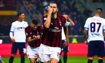 bonucci esultanza milan crotone gennaio 2018