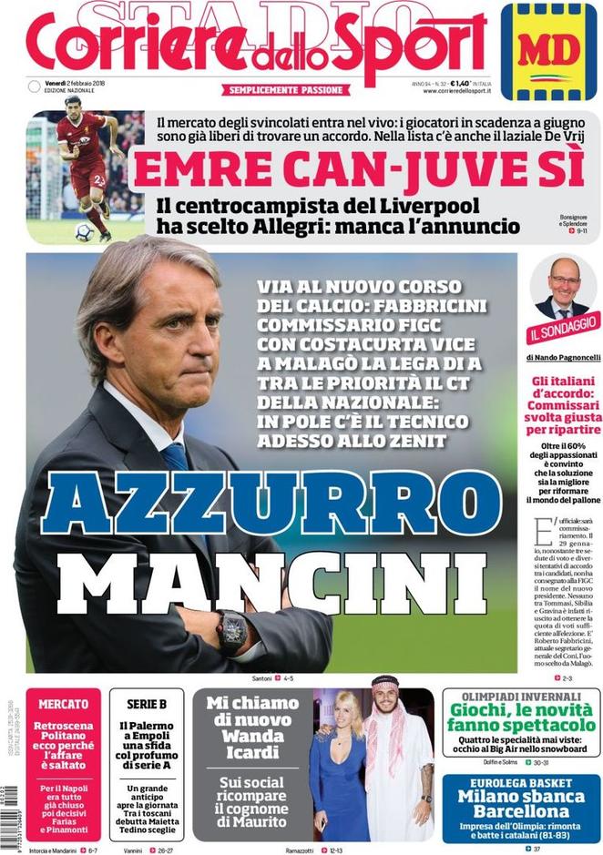 Rassegna stampa, le prime pagine di questa mattina 32 Corriere dello Sport 2 febbraio 2018
