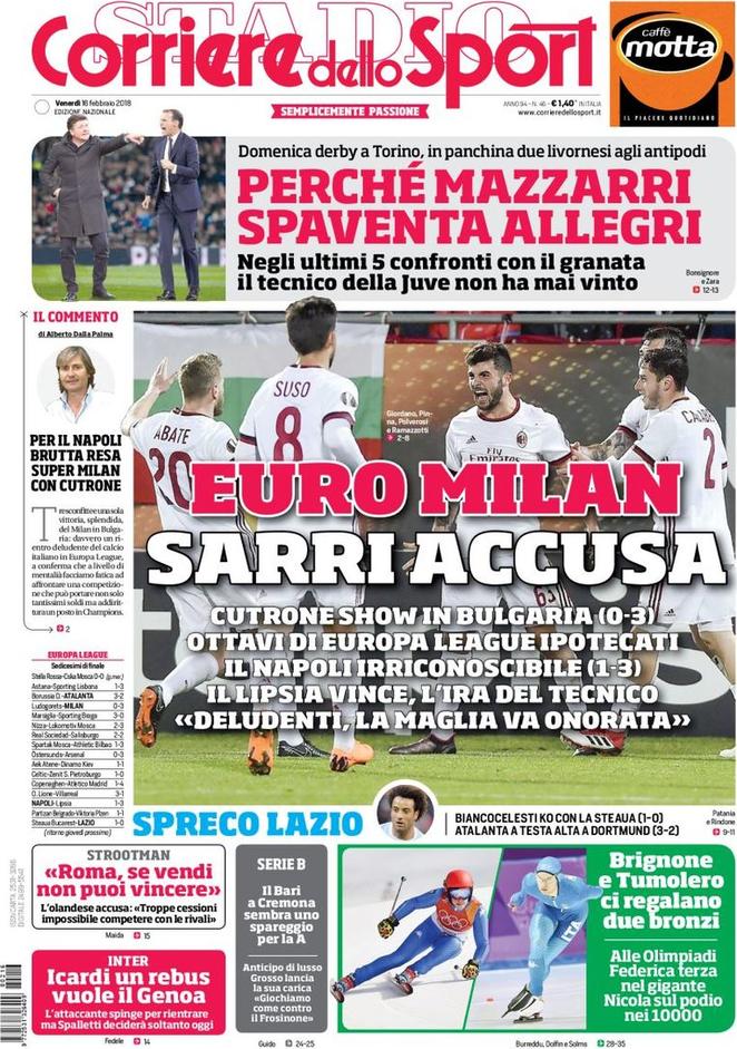 Rassegna stampa del 16 febbraio 2018 34 corriere dello sport 2018 02 16 5a8621b3a75bb