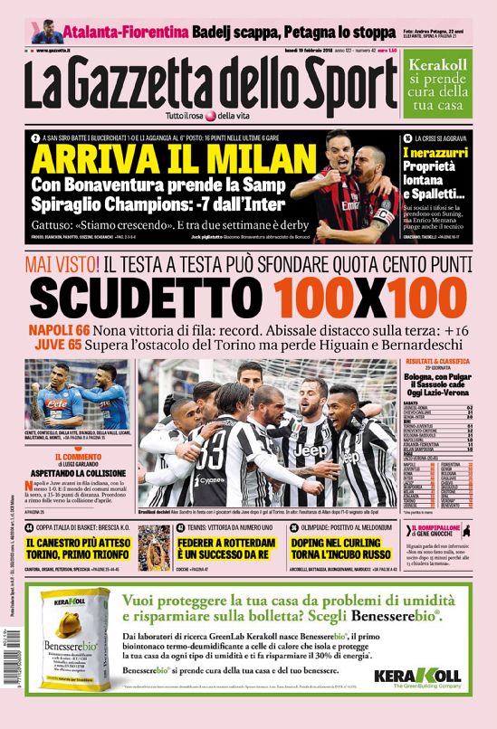 Rassegna stampa del 19 febbraio 2018 35 gazzettafc nazionale web Big 4