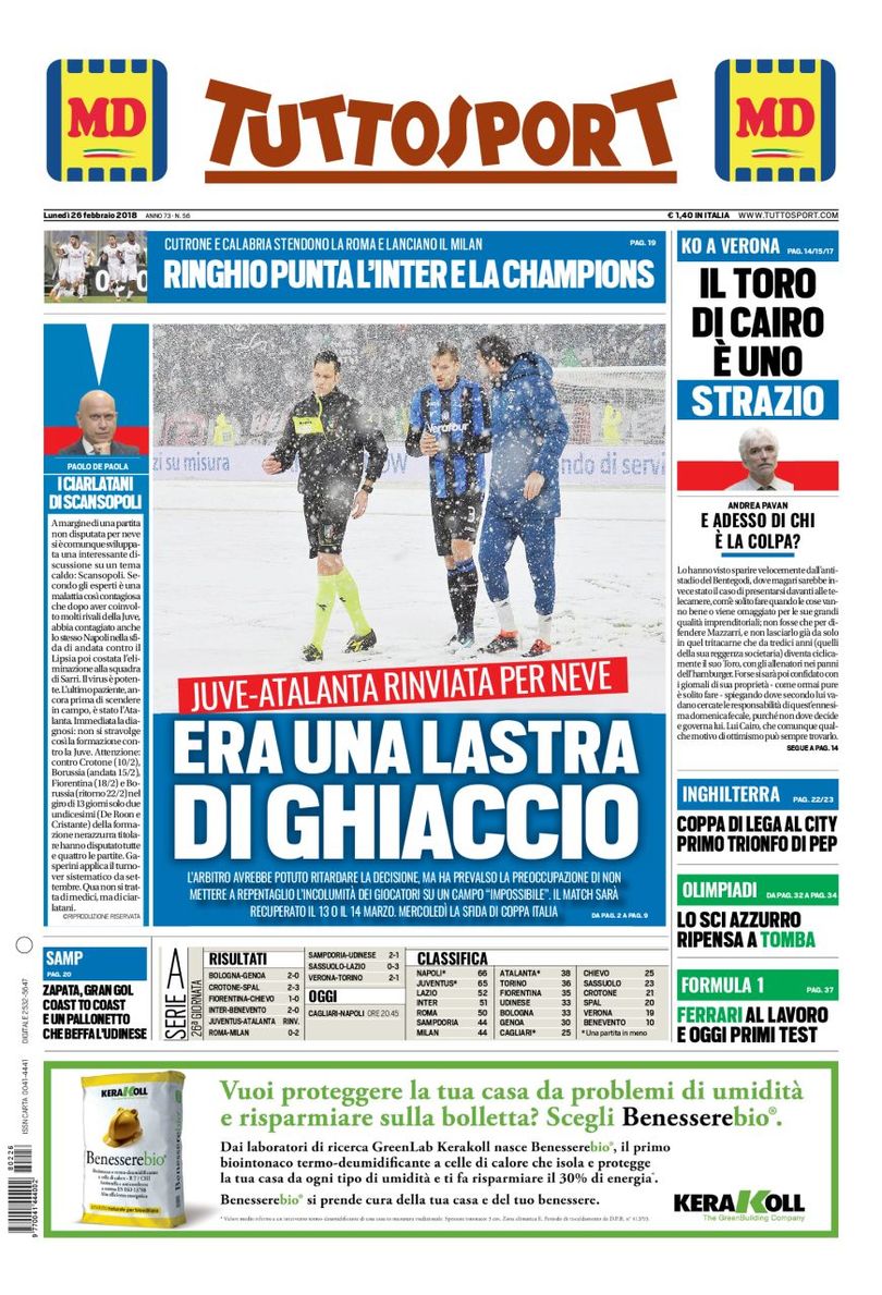 Rassegna stampa del 26 febbraio 2018 33 tuttosport 26 feb 2018