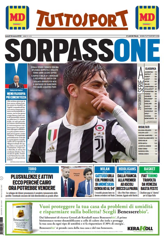 Rassegna stampa del 12 marzo 2018 27 tuttosport 1