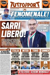 Le prime pagine dei quotidiani sportivi in edicola questa mattina 35 tuttosport 2020 10 08 5f7e3f456610a