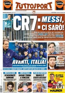 Le prime pagine dei quotidiani sportivi in edicola questa mattina 35 tuttosport 2020 10 14 5f862c40b0a20