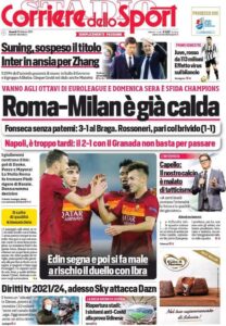 Le prime pagine dei quotidiani sportivi in edicola questa mattina 34 corriere dello sport 2021 02 26 6038829bb335d