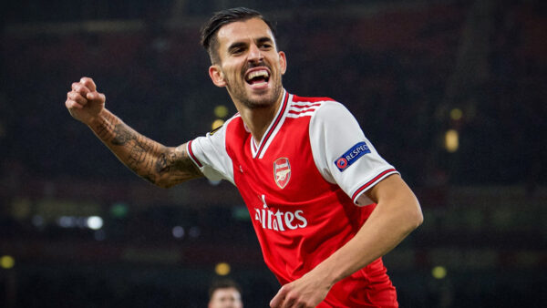 Dani Ceballos (on loan from Real Madrid) of Arsenal celebrates his goal during the UEFA Europa League match between Arse