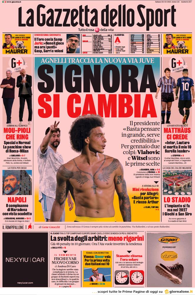 Le prime pagine dei Quotidiani Sportivi in edicola questa mattina 35 la gazzetta dello sport 2021 10 30 617cc93c8432e