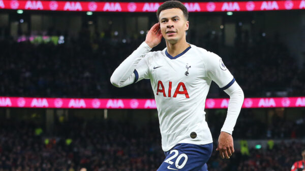 Tottenham’s Dele Alli celebrates after he scores to make it 2 0 during the Premier League match at the Tottenham Hotspur