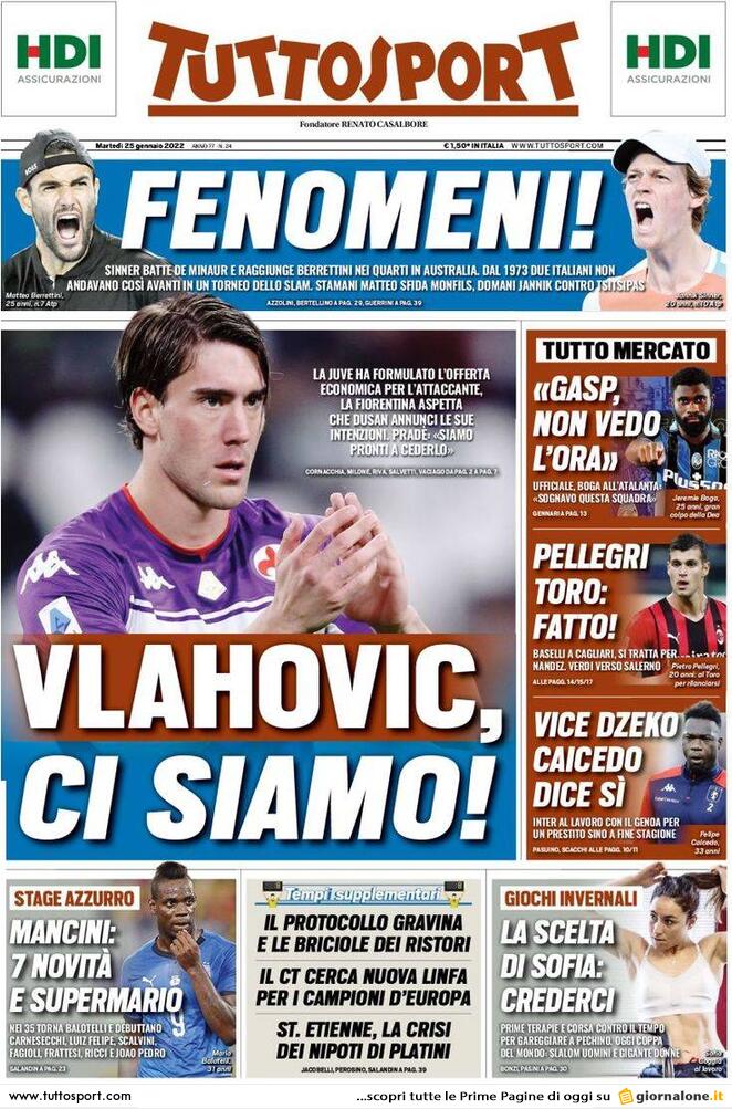 Rassegna stampa: prime pagine quotidiani sportivi – 25 gennaio 2022 29 tuttosport 003848254