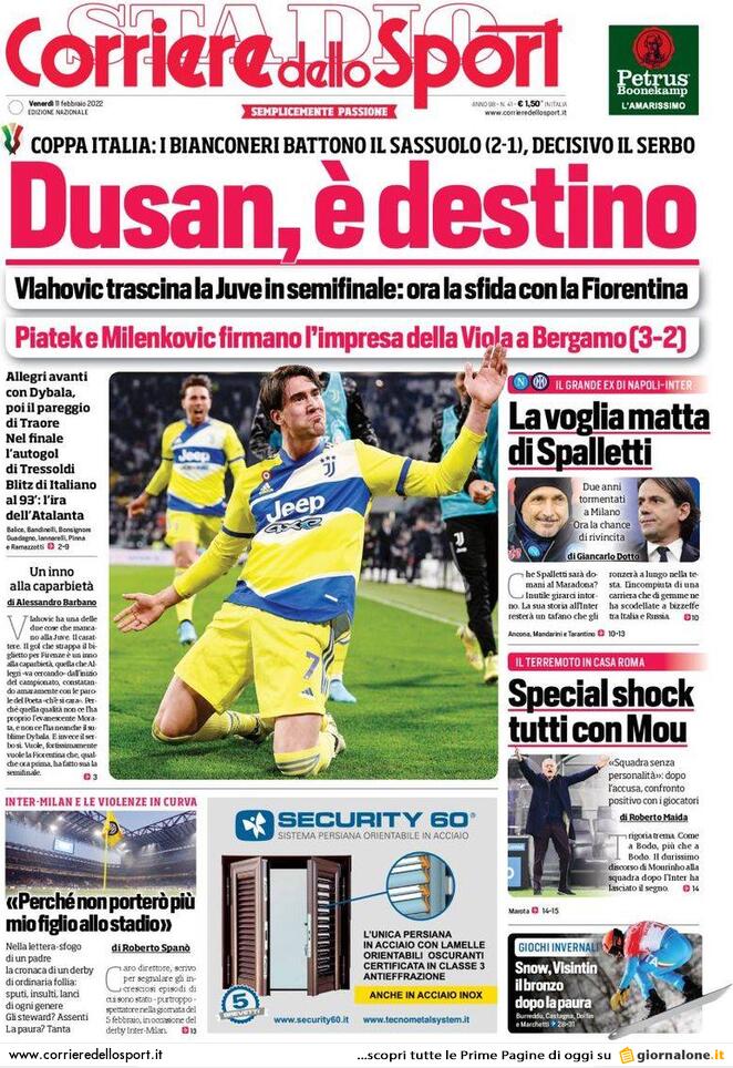 Rassegna stampa: prime pagine quotidiani sportivi – 11 febbraio 2022 28 corriere dello sport 005155603