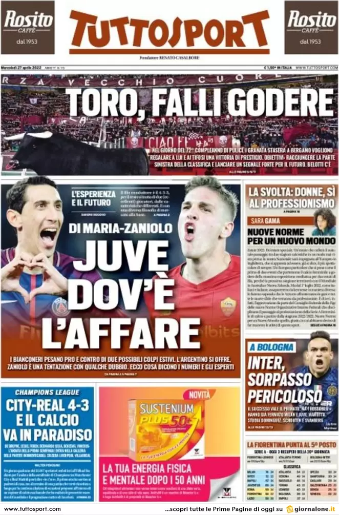 Rassegna stampa: prime pagine quotidiani sportivi – 27 aprile 2022 29 tuttosport 003010526
