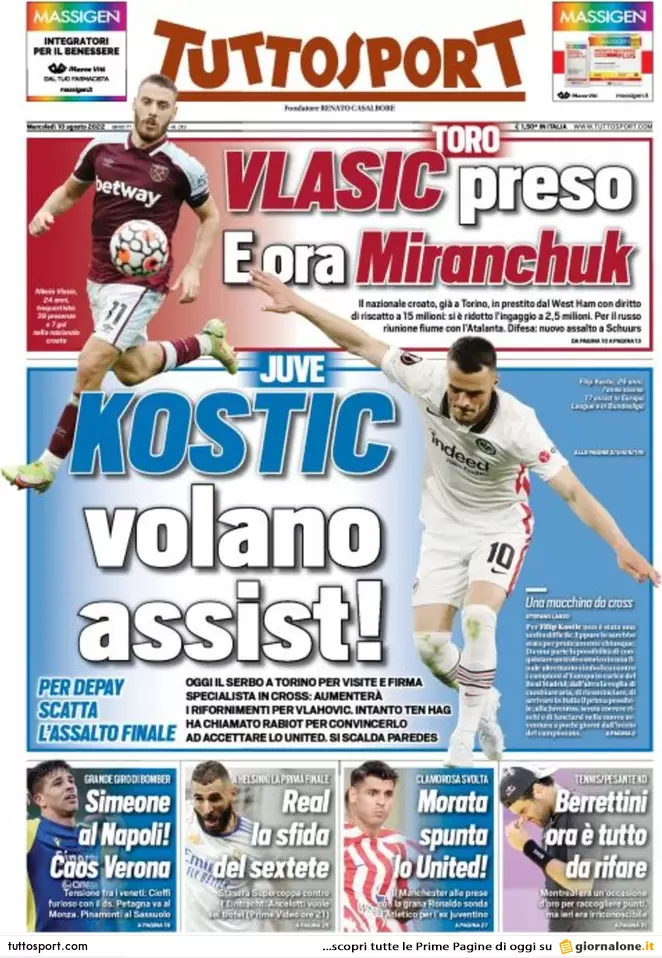 Rassegna stampa: prime pagine quotidiani sportivi – 10 agosto 2022 29 tuttosport 003304252