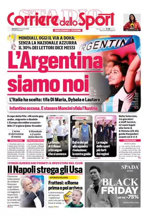 Rassegna stampa: prime pagine quotidiani sportivi – 20 novembre 2022 28 corriere dello sport 072649902