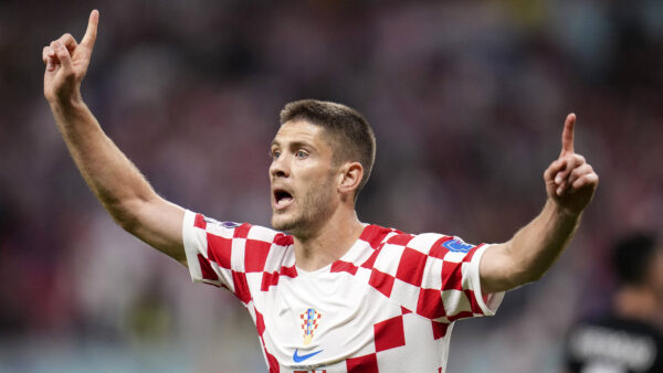 (221127) DOHA, Nov. 27, 2022 Andrej Kramaric of Croatia reacts for his disallowed goal during the Group F match be
