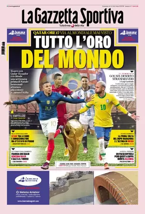 Rassegna stampa: prime pagine quotidiani sportivi – 20 novembre 2022 27 la gazzetta dello sport 005305015