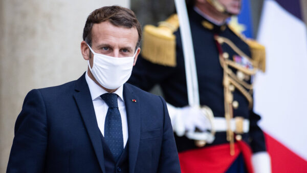 Paris, France, October 28, 2020 French President Emmanuel Macron comes out of his meeting with Prime Minister of Eston