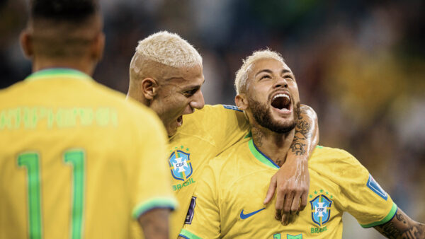 Brazil vs South Korea DOHA, CA 05.12.2022: BRAZIL VS SOUTH KOREA Neymar Jr. of Brazil celebrates after scoring a pe