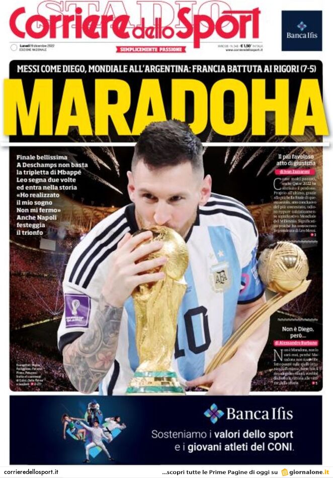 Rassegna stampa: prime pagine quotidiani sportivi - 19 dicembre 2022 28 corriere dello sport 001305933.webp