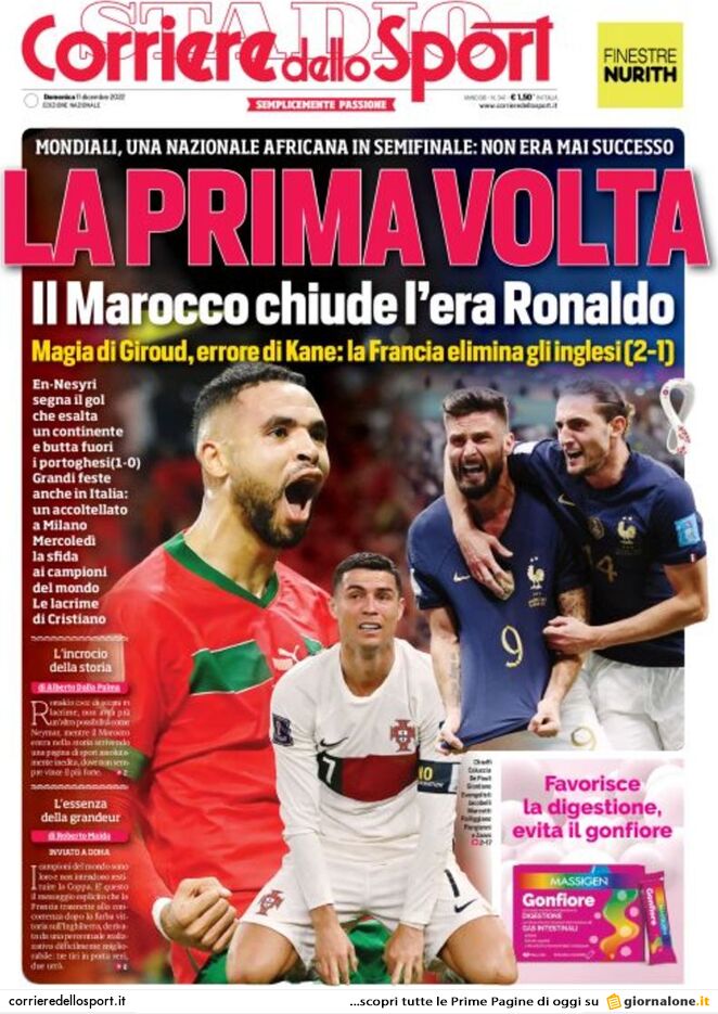 Rassegna stampa: prime pagine quotidiani sportivi - 11 dicembre 2022 28 corriere dello sport 010306518.webp