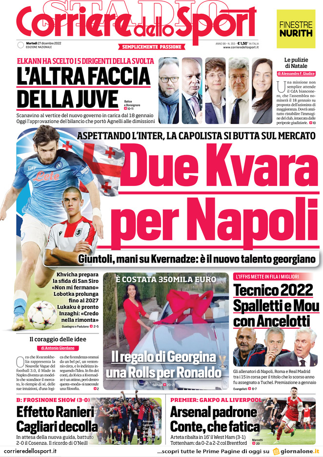 Rassegna stampa: prime pagine quotidiani sportivi - 27 dicembre 2022 28 corriere dello sport 065212245.webp