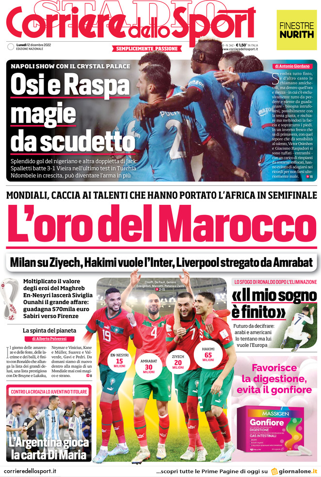 Rassegna stampa: prime pagine quotidiani sportivi - 12 dicembre 2022 28 corriere dello sport 072732271.webp