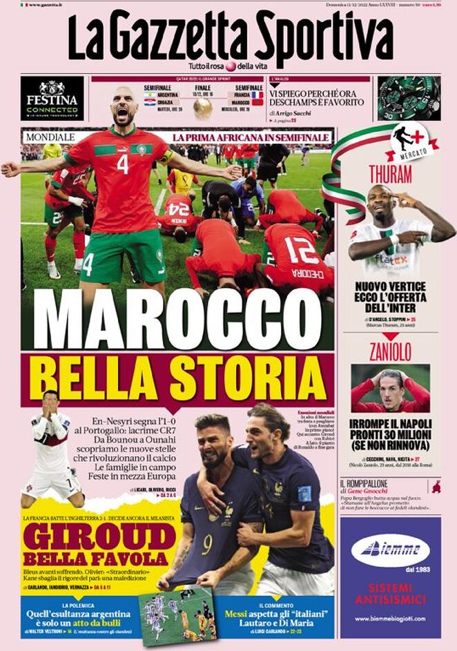 Rassegna stampa: prime pagine quotidiani sportivi - 11 dicembre 2022 27 la gazzetta dello sport 053302576.webp