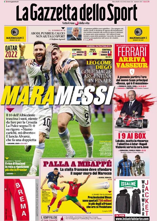 Rassegna stampa: prime pagine quotidiani sportivi - 14 dicembre 2022 27 la gazzetta dello sport 053302635.webp