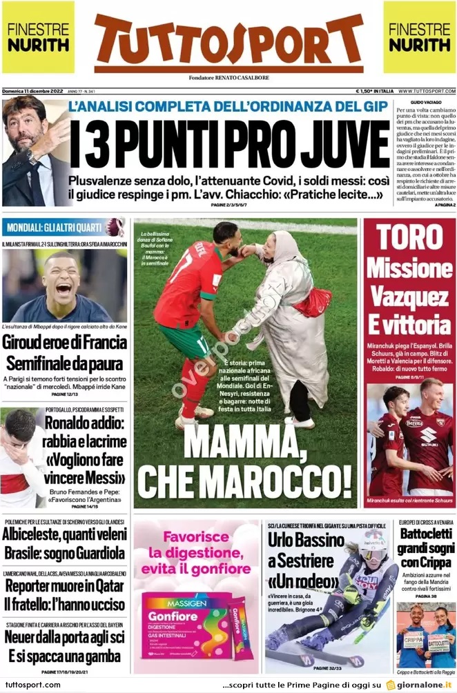 Rassegna stampa: prime pagine quotidiani sportivi - 11 dicembre 2022 29 tuttosport 061640191