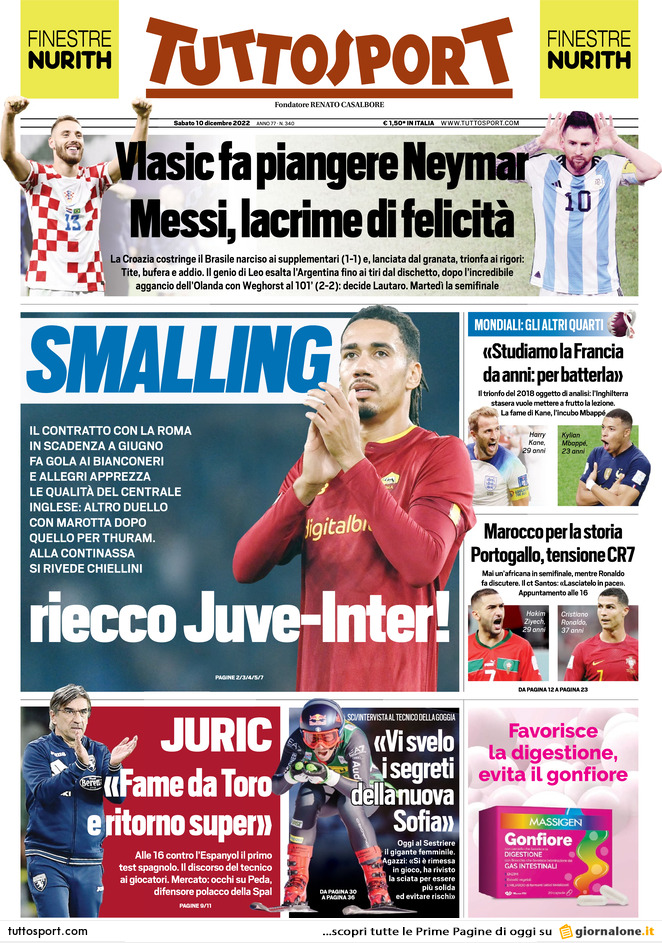 Rassegna stampa: prima pagine quotidiani sportivi - 10 dicembre 2022 29 tuttosport 064151936.webp
