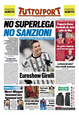 Rassegna stampa: prime pagine quotidiani sportivi – 16 dicembre 2022 29 tuttosport 071735490