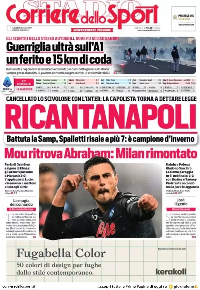 Rassegna stampa: prime pagine quotidiani sportivi - 09 gennaio 2023 28 corriere dello sport 004308132