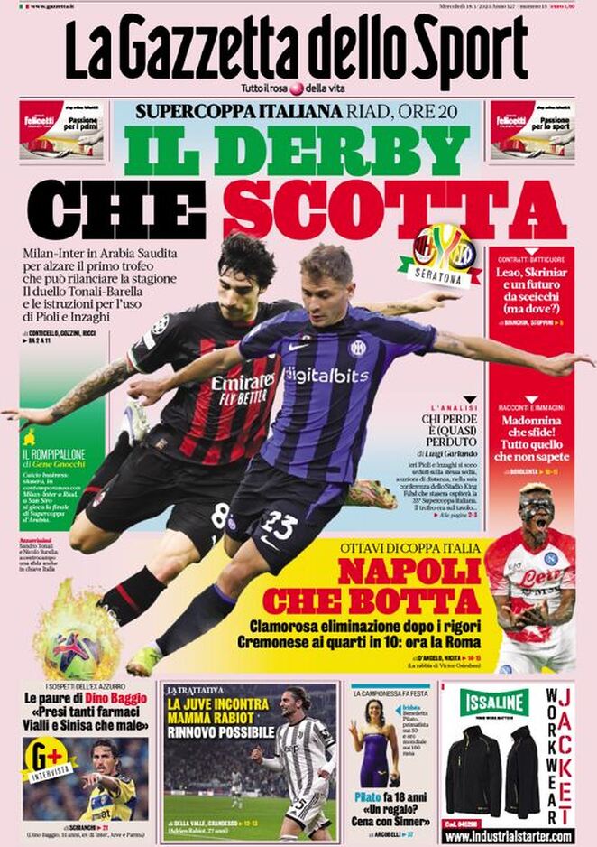 Rassegna stampa: prime pagine quotidiani sportivi - 18 gennaio 2023 27 la gazzetta dello sport 011306976.webp