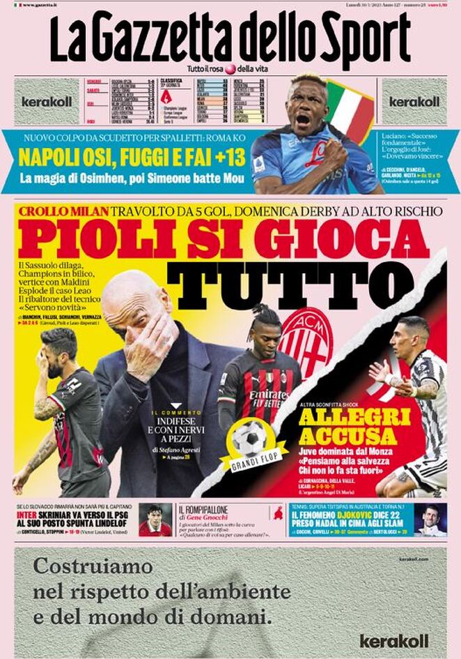 Rassegna stampa: prime pagine quotidiani sportivi - 30 gennaio 2023 27 la gazzetta dello sport 011309707.webp