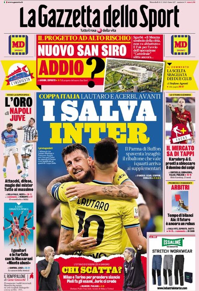 Rassegna stampa: prime pagine quotidiani sportivi - 11 gennaio 2023 27 la gazzetta dello sport 053303441.webp
