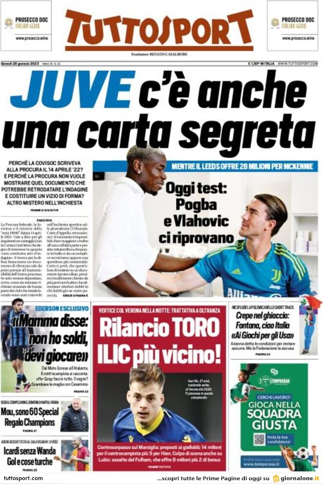 Rassegna stampa: prime pagine quotidiani sportivi - 26 gennaio 2023 28 tuttosport 005305544.webp