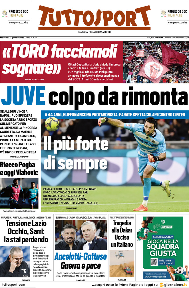 Rassegna stampa: prime pagine quotidiani sportivi - 11 gennaio 2023 29 tuttosport 065155945.webp