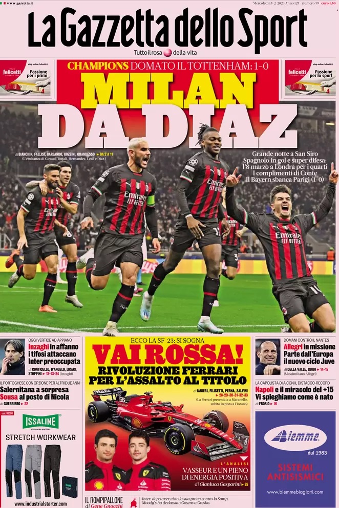 Rassegna stampa: prime pagine quotidiani sportivi - 15 febbraio 2023 27 1.