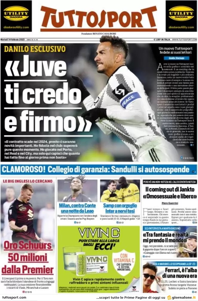 Rassegna stampa: prime pagine quotidiani sportivi - 14 febbraio 2023 29 2tuttosport 004308000