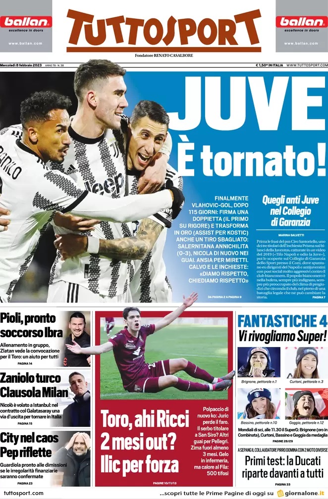 Rassegna stampa: prime pagine quotidiani sportivi 8 febbraio 2023 29 3