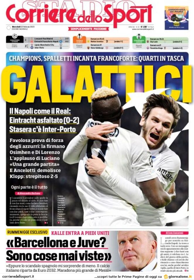 Rassegna stampa: prime pagine quotidiani sportivi - 22 febbraio 2023 28 corriere dello sport 003307562.webp