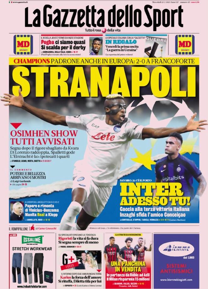 Rassegna stampa: prime pagine quotidiani sportivi - 22 febbraio 2023 27 la gazzetta dello sport 005305073.webp