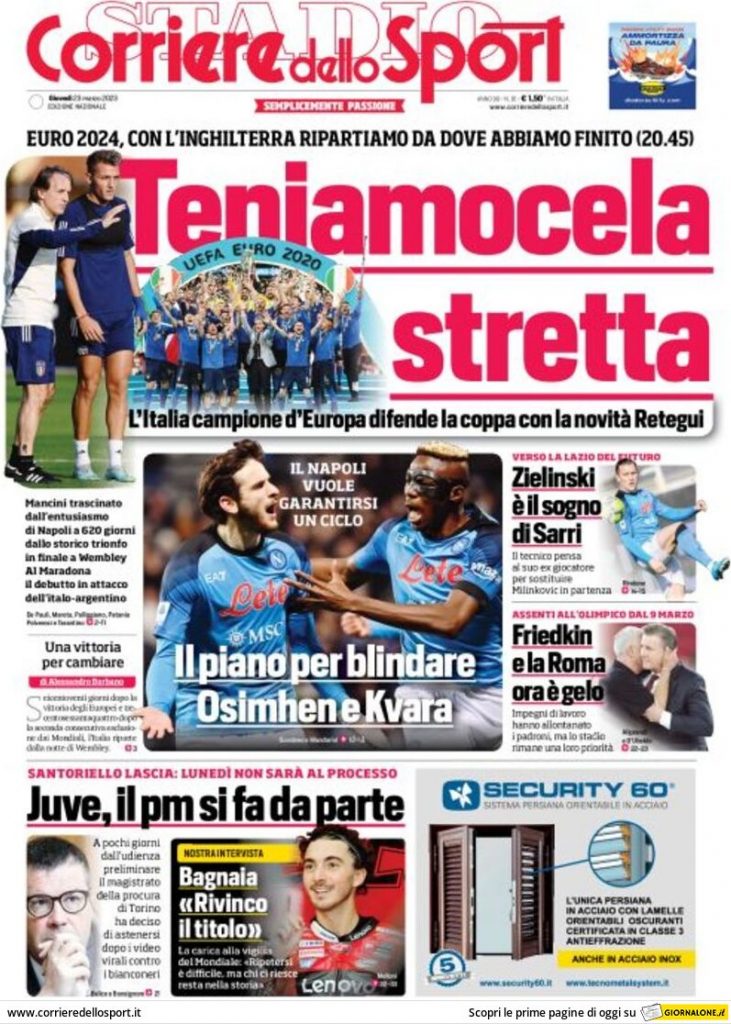 Rassegna stampa: prime pagine quotidiani sportivi - 23 marzo 2023 28 corriere dello sport 001313591.webp