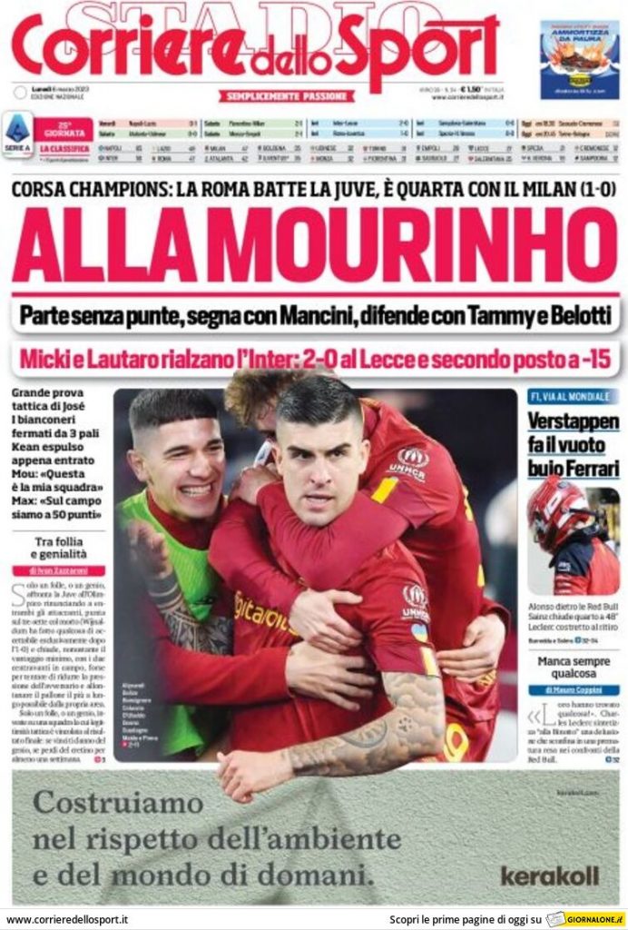 Rassegna stampa: prime pagine quotidiani sportivi - 6 marzo 2023 28 corriere dello sport 004307003.webp