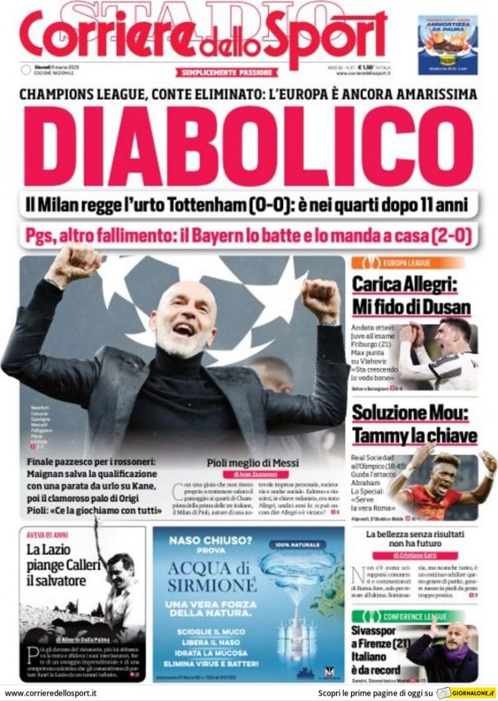 Rassegna stampa: prime pagine quotidiani sportivi - 9 marzo 2023 28 corriere dello sport 004310621.webp