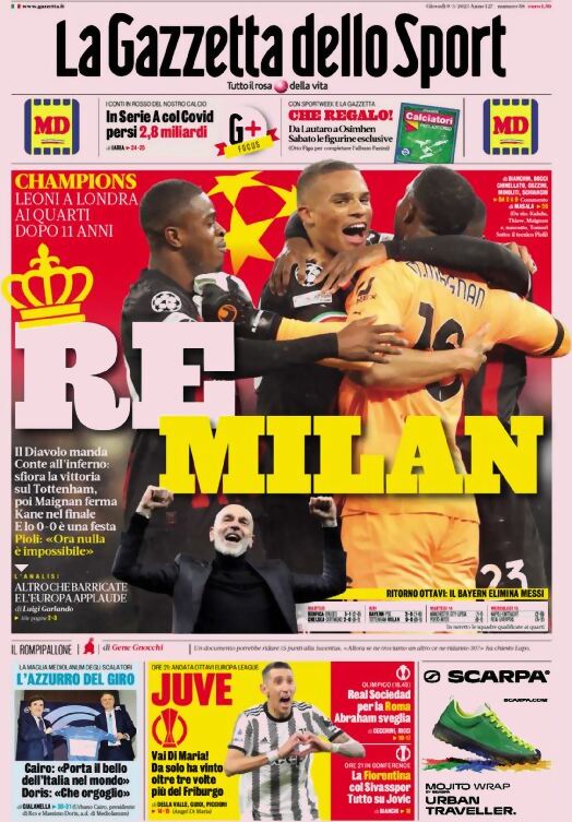 Rassegna stampa: prime pagine quotidiani sportivi - 9 marzo 2023 27 la gazzetta dello sport 011306721.webp