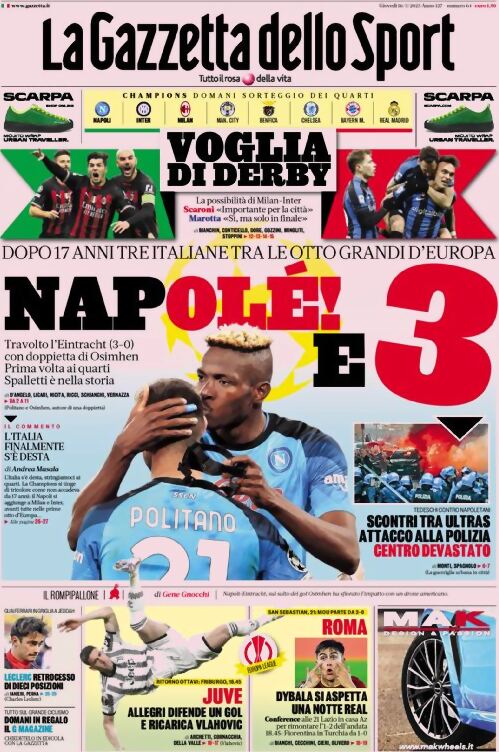 Rassegna stampa: prime pagine quotidiani sportivi - 16 marzo 2023 27 la gazzetta dello sport 012306427.webp