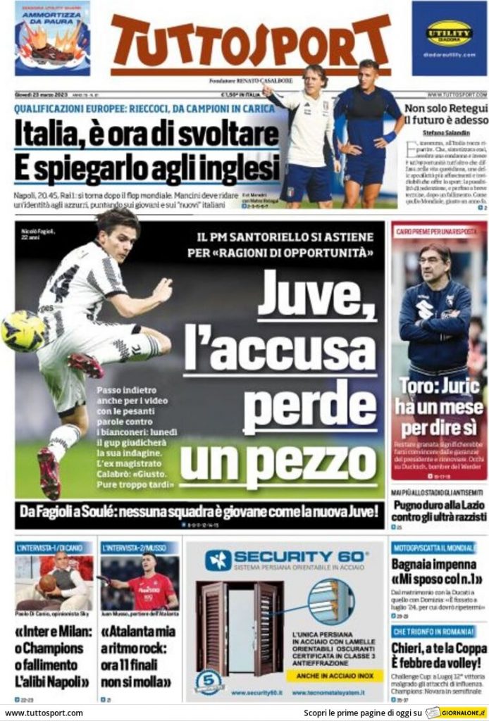 Rassegna stampa: prime pagine quotidiani sportivi - 23 marzo 2023 29 tuttosport 000327619.webp