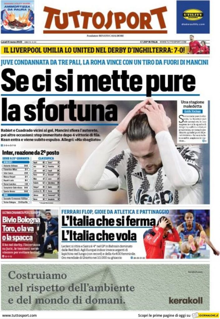 Rassegna stampa: prime pagine quotidiani sportivi - 6 marzo 2023 29 tuttosport 002305450.webp