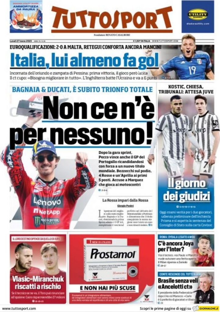 Rassegna stampa: prime pagine quotidiani sportivi- 27 marzo 2023 29 tuttosport 003304923.webp