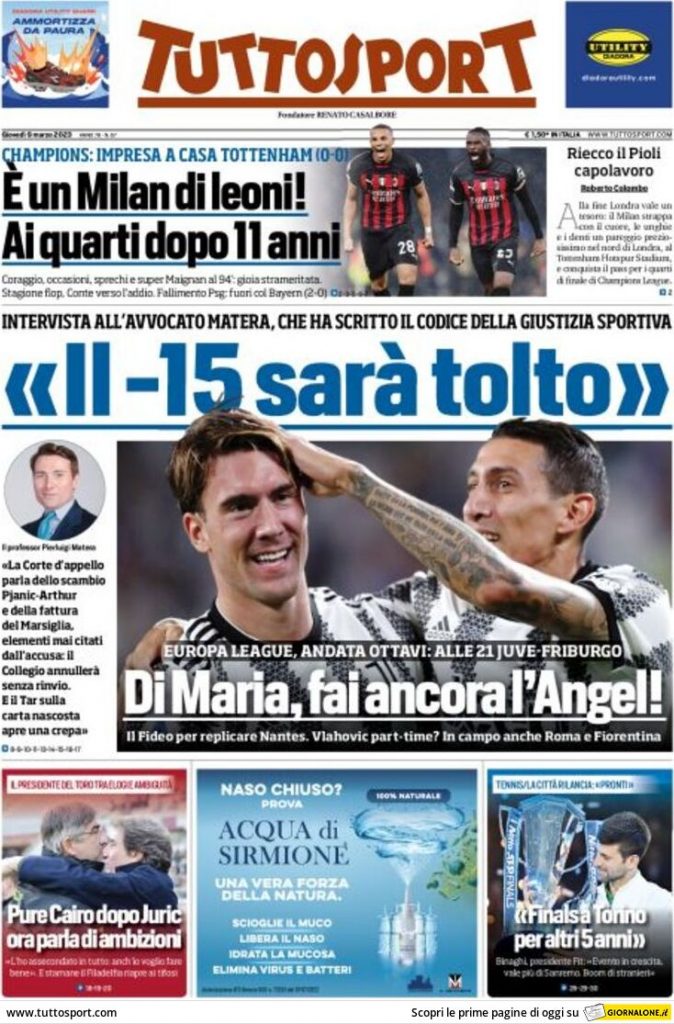 Rassegna stampa: prime pagine quotidiani sportivi - 9 marzo 2023 29 tuttosport 003304986.webp